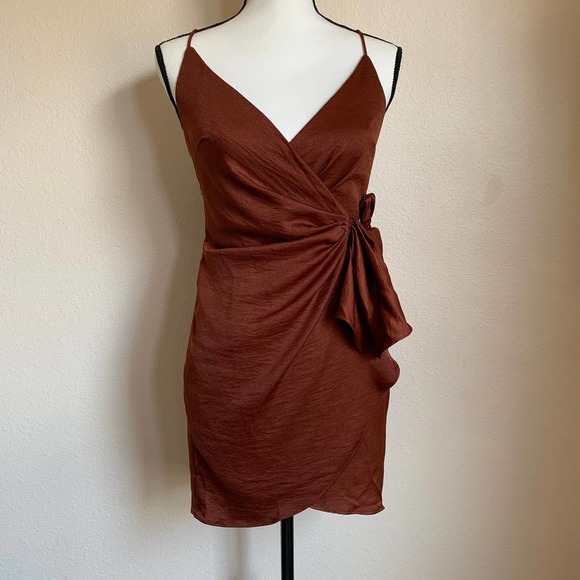 Hello Molly If the Gown Fits Mini Wrap Dress in Chocolate - Picture 2 of 8